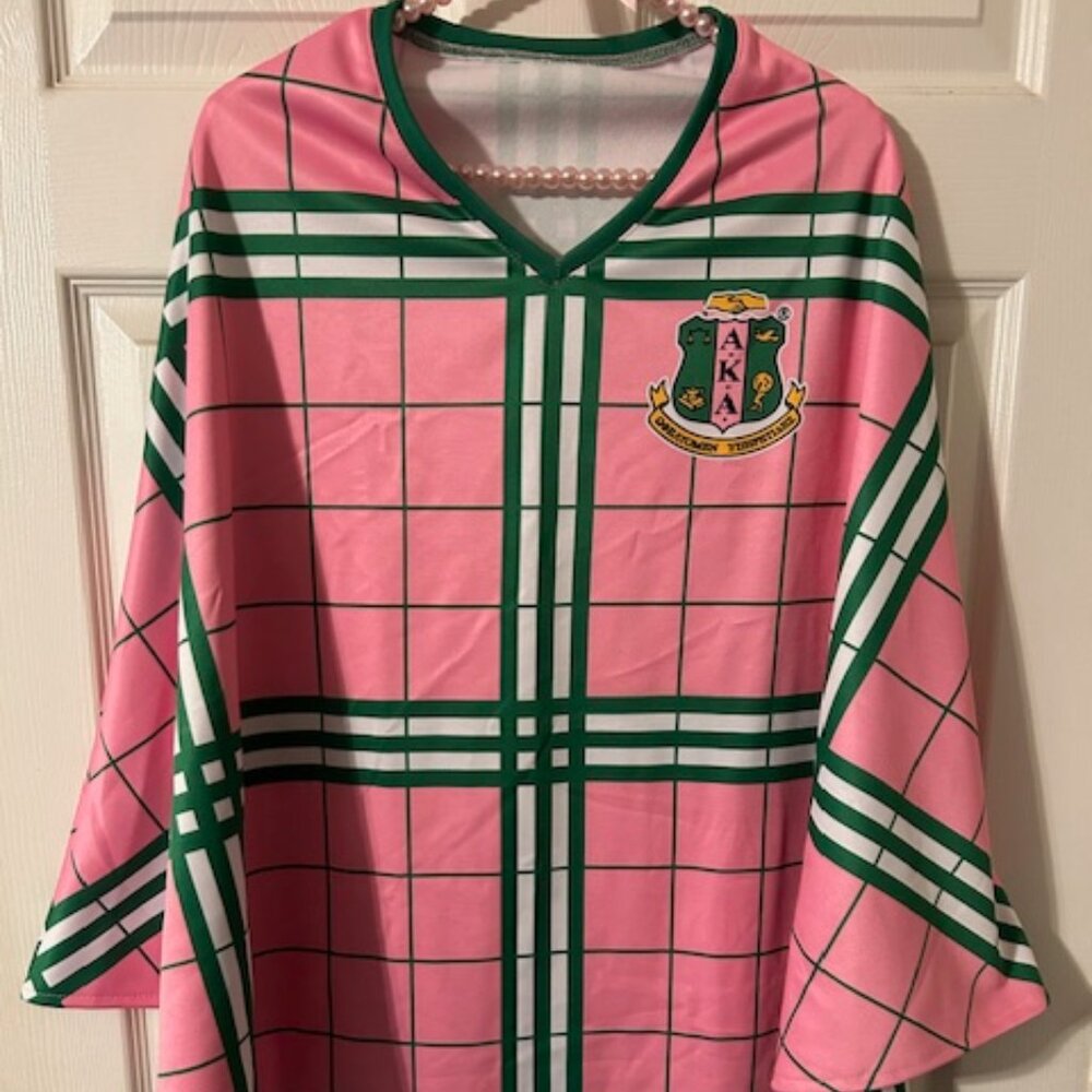 Alpha Kappa Alpha AKA Pink Plaid Poncho with Shield